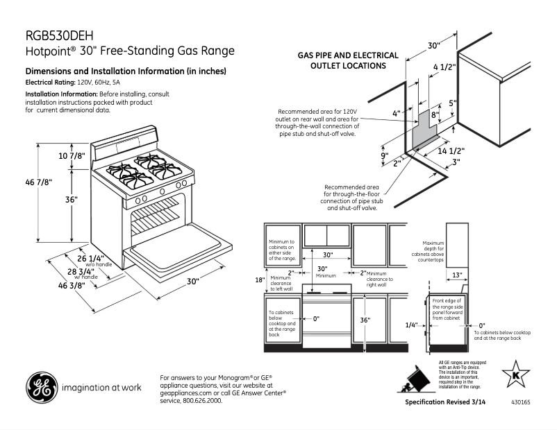 Page 1 de la notice Fiche technique Hotpoint RGB530DEHWW