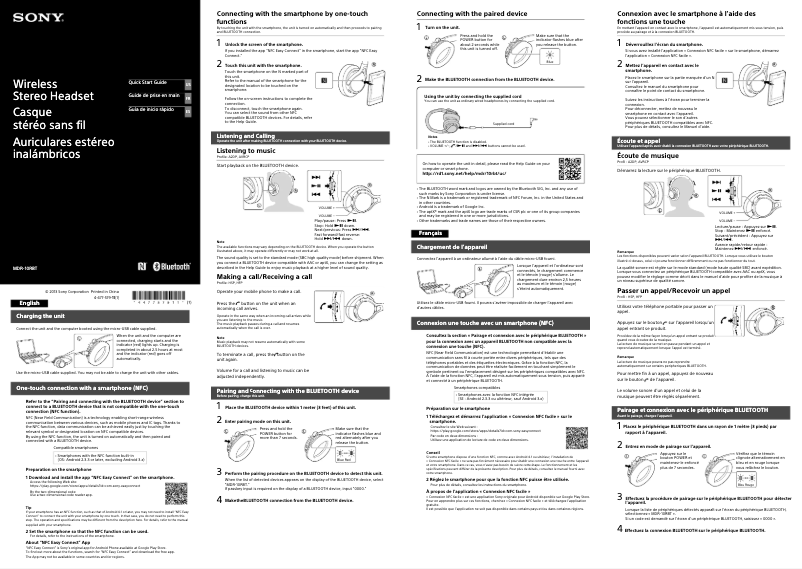 Page 1 de la notice Guide d'installation Sony MDR-10RBT