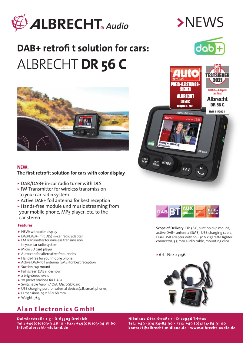 Page 1 de la notice Fiche technique Albrecht DR 56 C