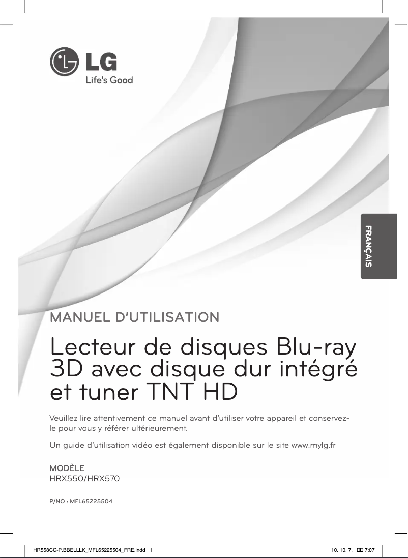 Page 1 de la notice Manuel utilisateur LG HRX570