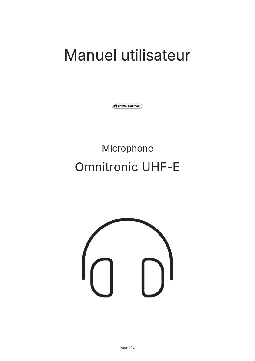 Page n°1 - Manuel utilisateur Omnitronic UHF-E
