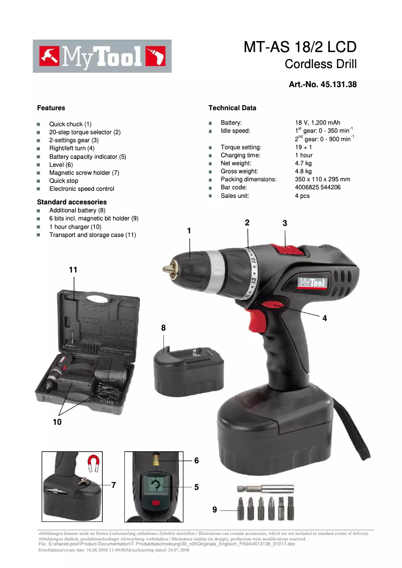 Page n°1 - Manuel utilisateur MyTool MT-AS 18/2 LCD