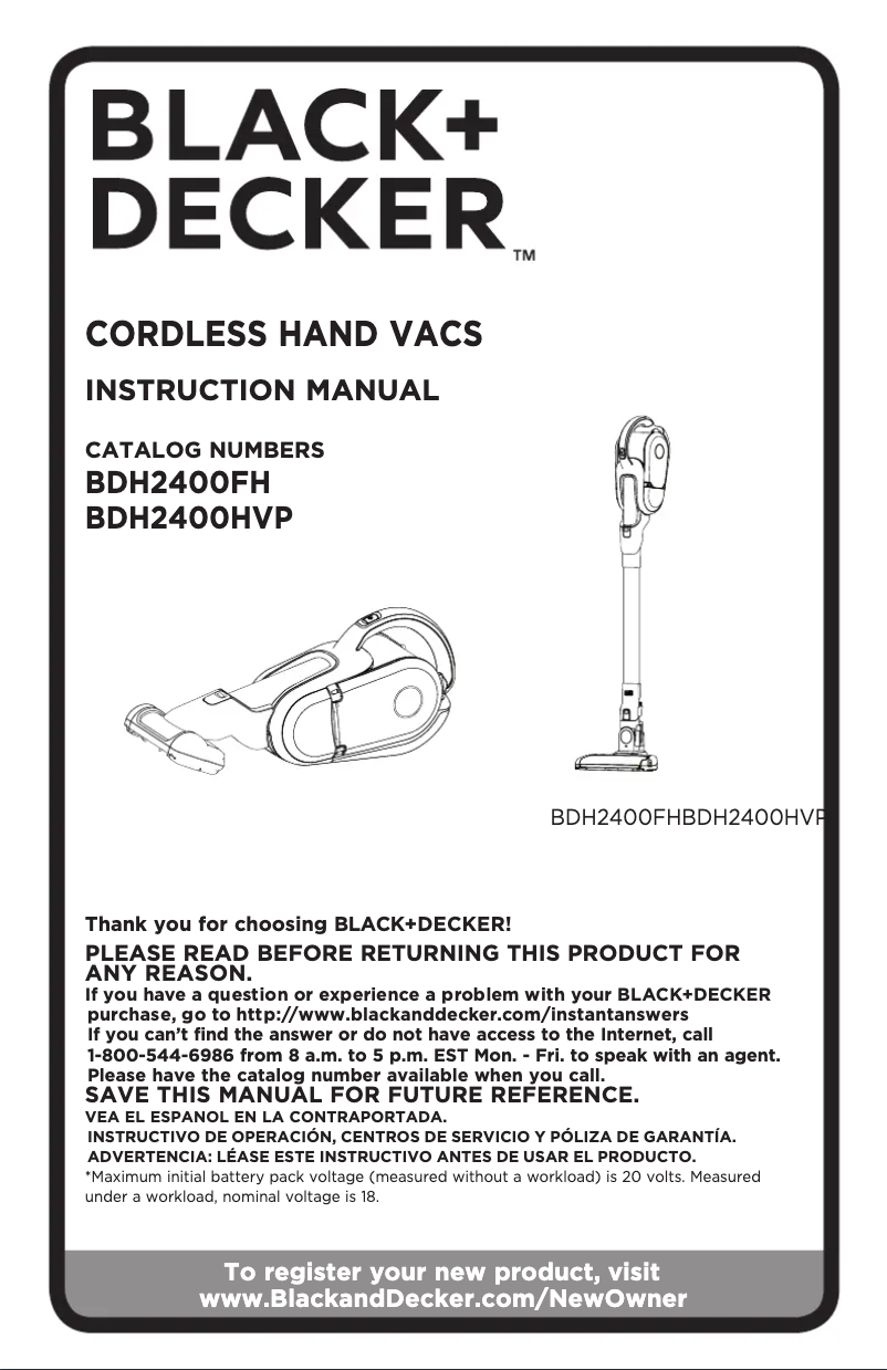 Page 1 de la notice Manuel utilisateur Black & Decker BDH2400FH