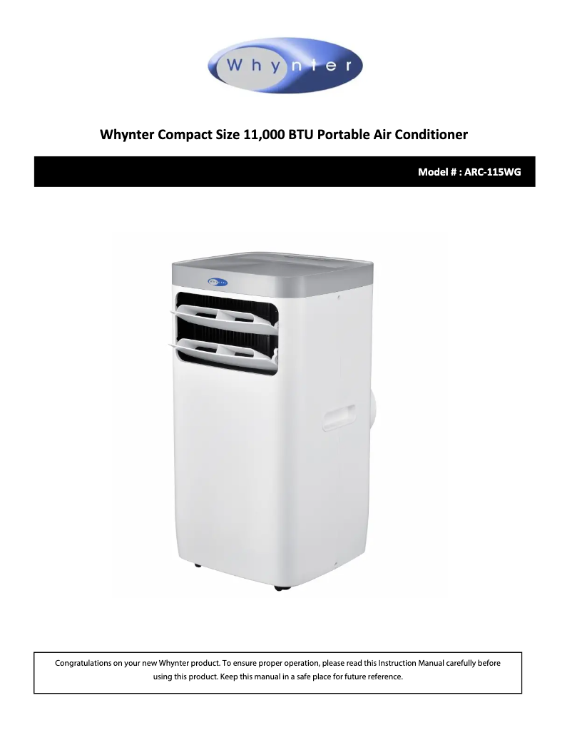 Page n°1 - Instructions / montage Whynter ARC-115WG