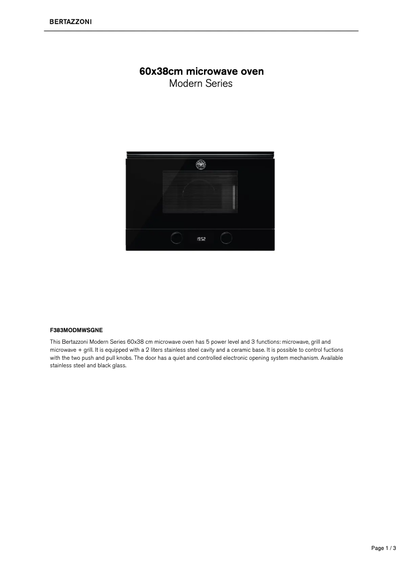 Page 1 de la notice Fiche technique Bertazzoni F383MODMWSGNE