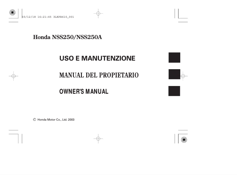 Page 1 de la notice Manuel utilisateur Honda Forza NSS250S (2008)