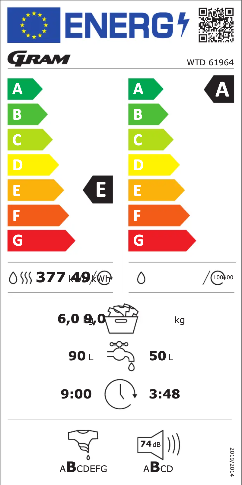 Page 1 de la notice Label énergétique Gram WTD 61964