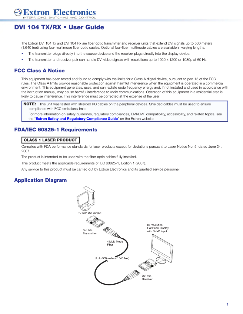 Page 1 de la notice Manuel utilisateur Extron DVI 104