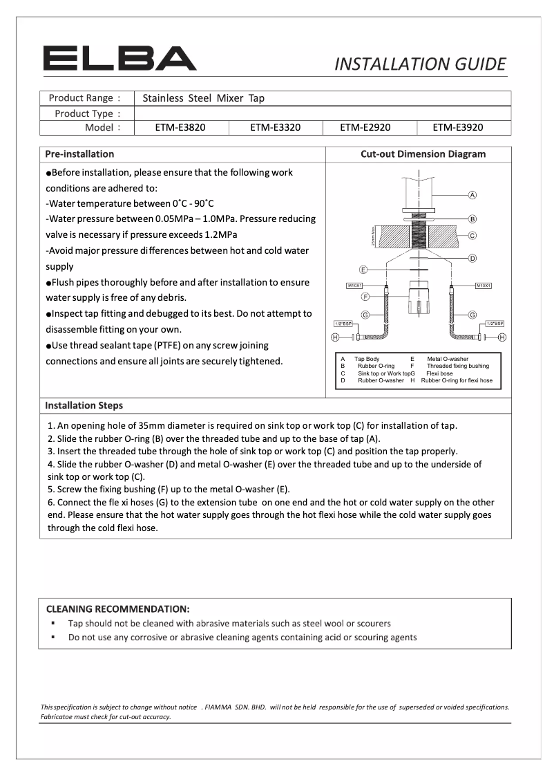 Page 1 de la notice Manuel utilisateur Elba ETM-E3920