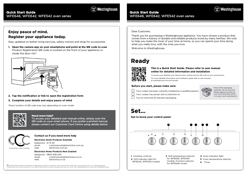 Page 1 de la notice Guide de démarrage rapide Westinghouse WFE642SCB