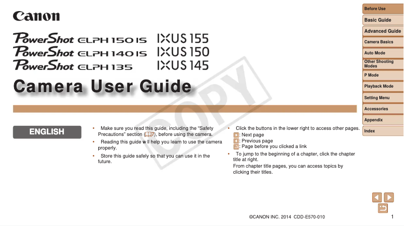 Page 1 de la notice Manuel utilisateur Canon Ixus 155