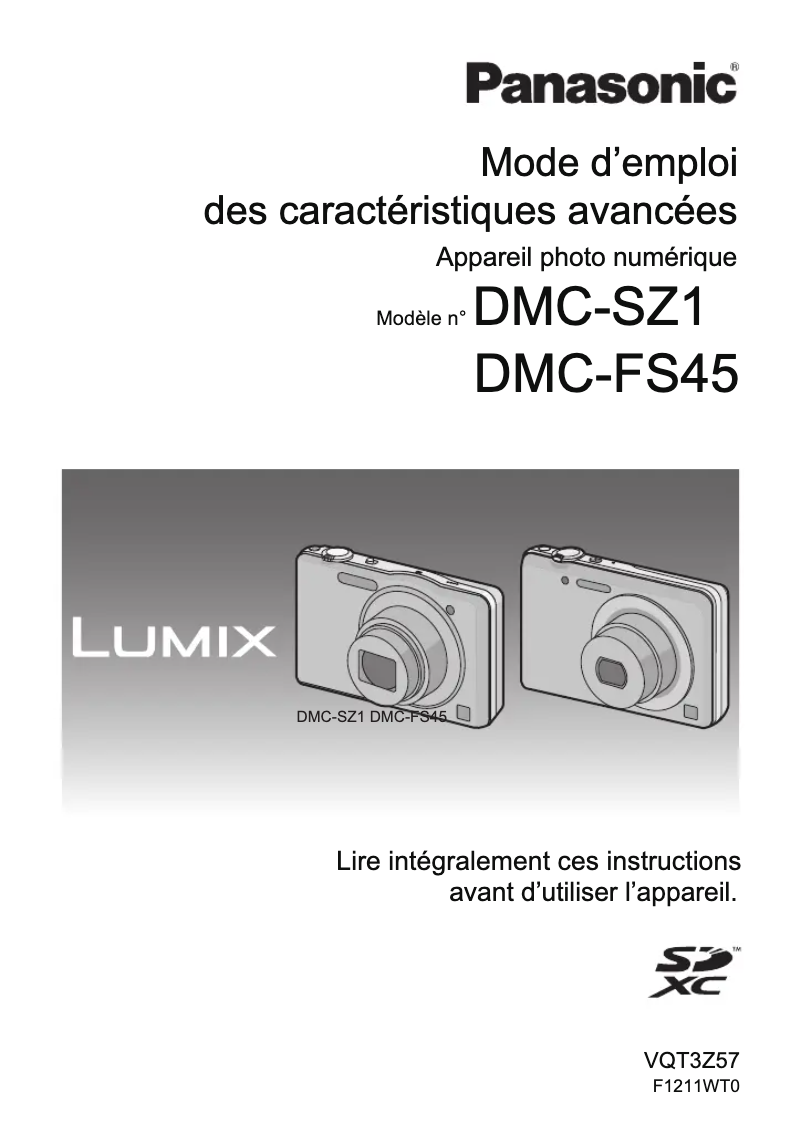 Page n°1 - Manuel utilisateur Panasonic Lumix DMC-SZ1