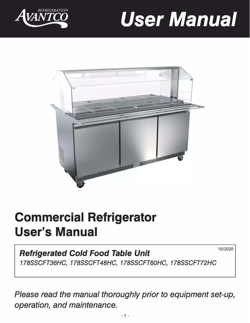 Page 1 de la notice Manuel utilisateur Avantco SS-CFT-48-HC