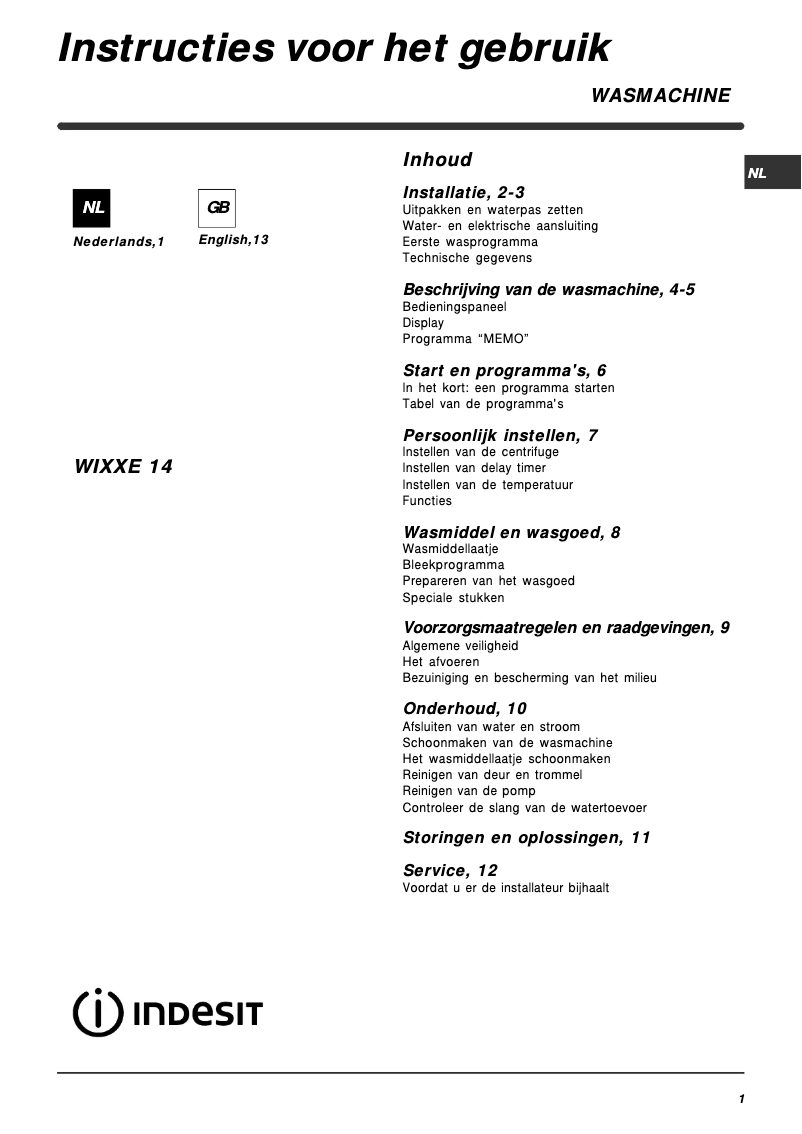 Image de la première page du manuel de l'appareil WIXXE 14