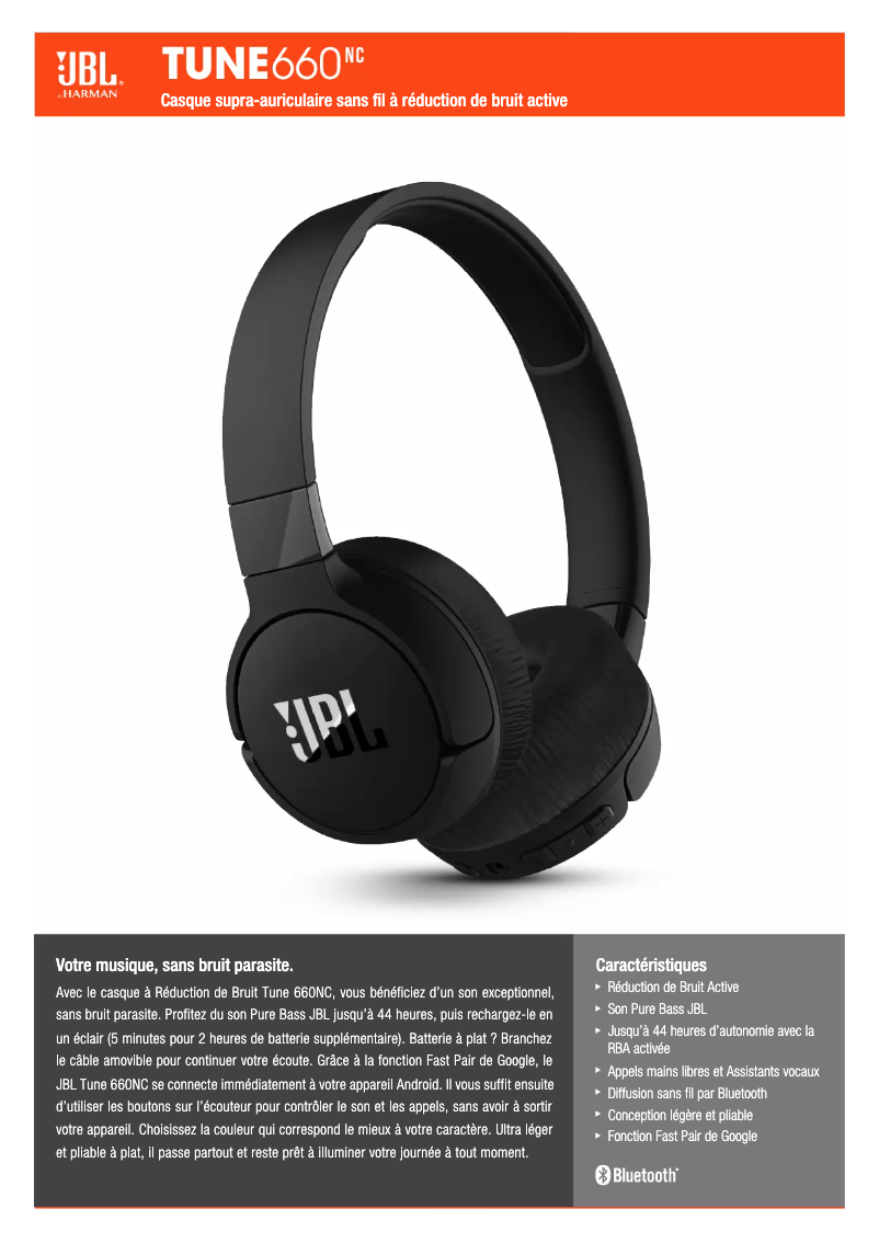 Page 1 de la notice Fiche technique JBL Tune 660NC