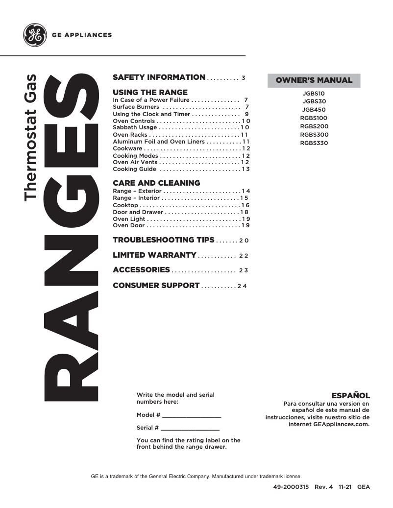 Page n°1 - Manuel d'utilisation et d'entretien Hotpoint RGBS330DRWW