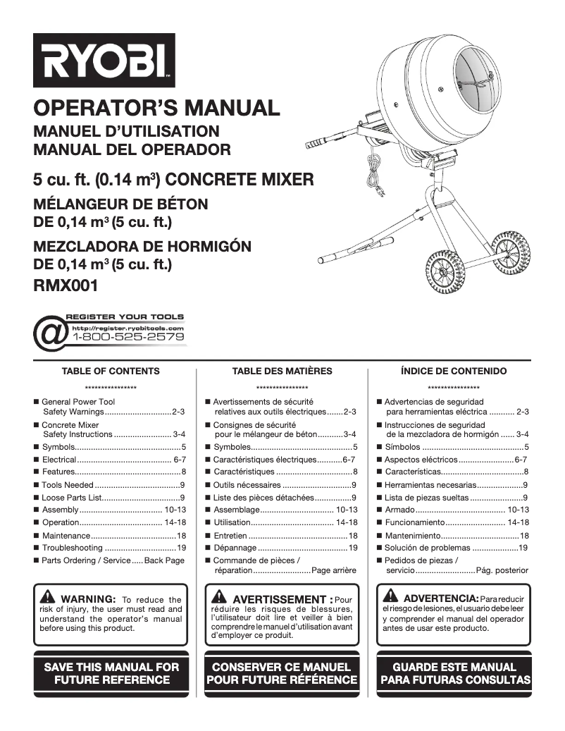 Page 1 de la notice Manuel utilisateur RYOBI RMX001