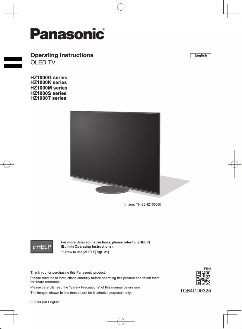 Page 1 de la notice Manuel utilisateur Panasonic TH-65HZ1000K