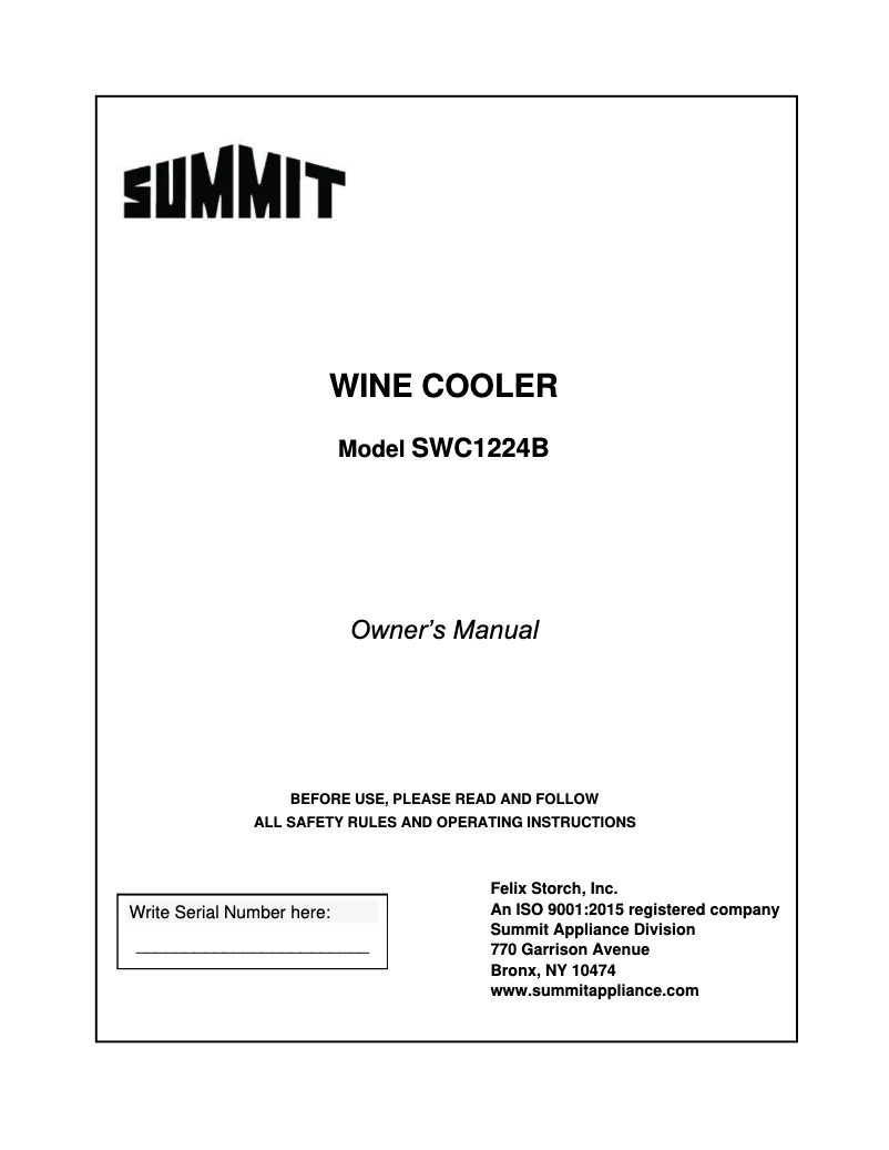 Page n°1 - Manuel utilisateur Summit SWC1224B