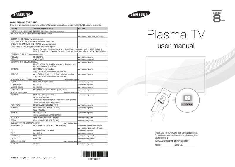 Page n°1 - Manuel utilisateur Samsung PS51F8500SL