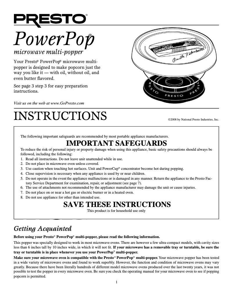 Page 1 of the manual User Manual Presto PowerPop