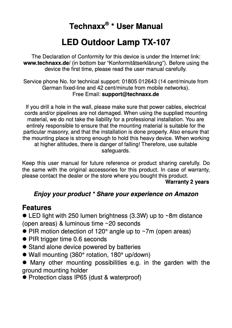 Page n°1 - Manuel utilisateur Technaxx TX-107