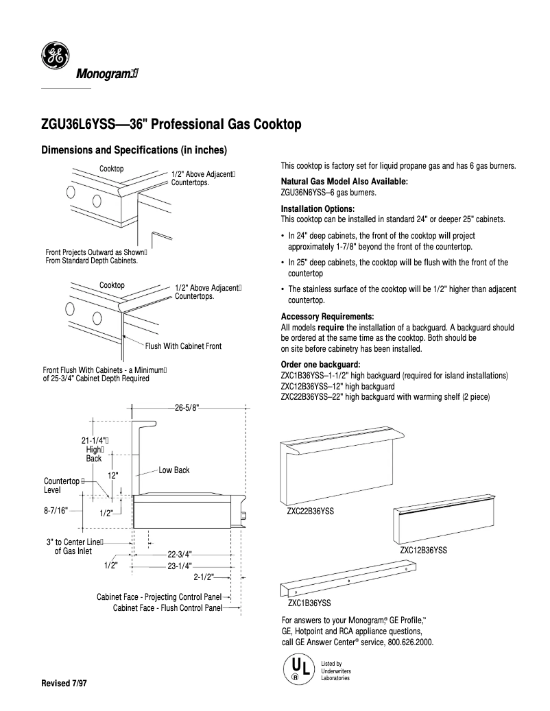 Page n°1 - Fiche technique GE ZGU36L6YSS