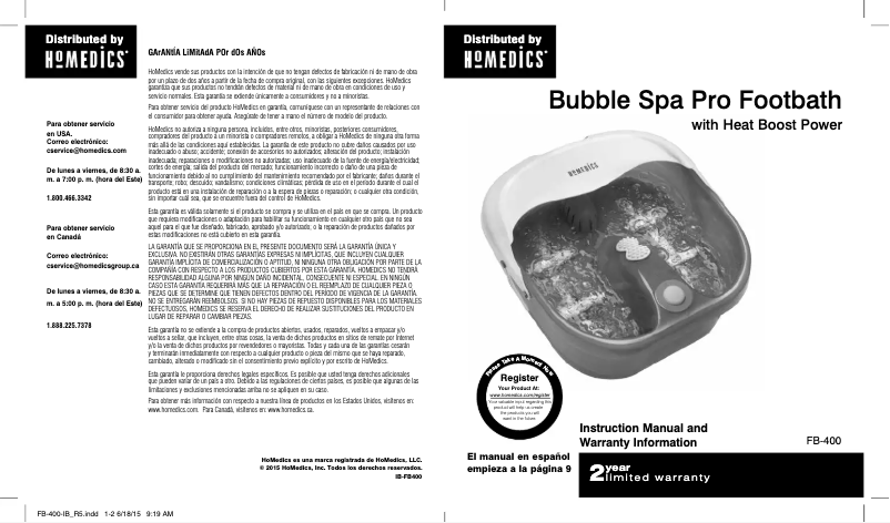 Page n°1 - Manuel utilisateur Homedics FB-400