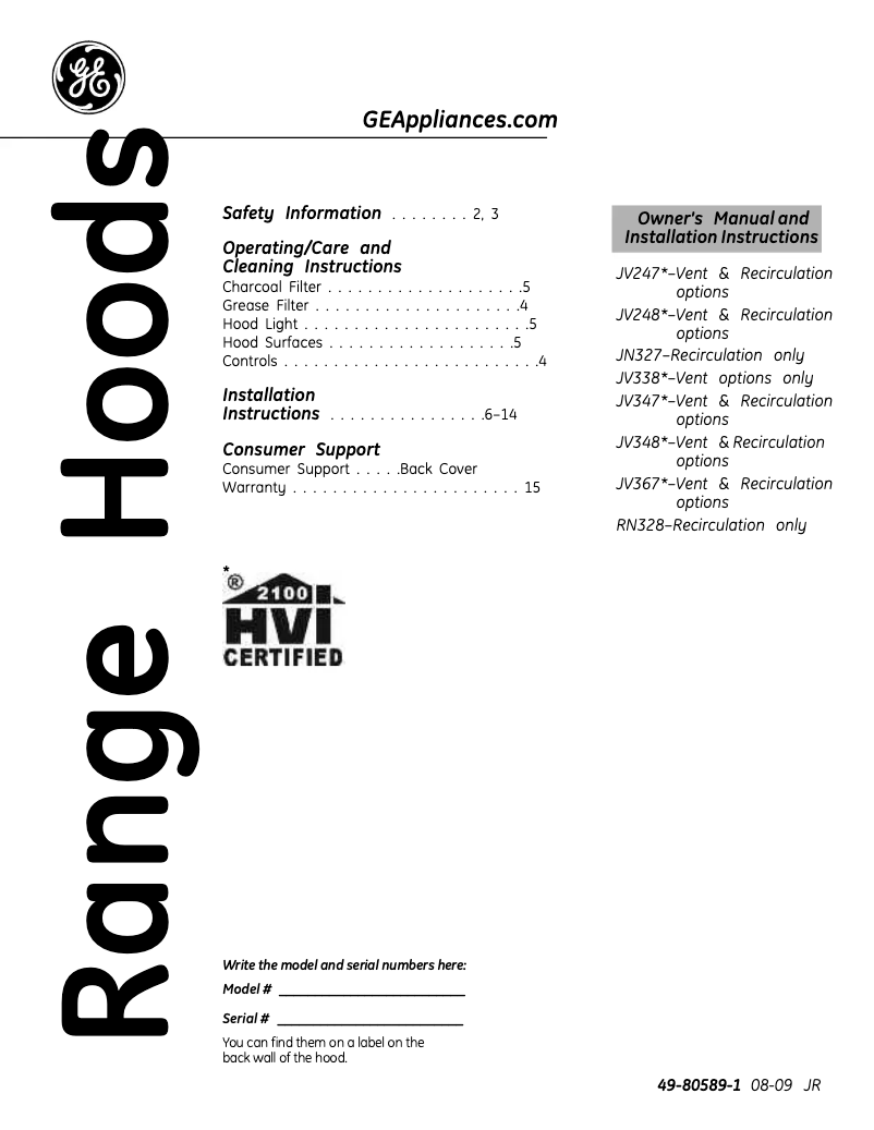 Page 1 de la notice Guide d'installation GE JN327HAA