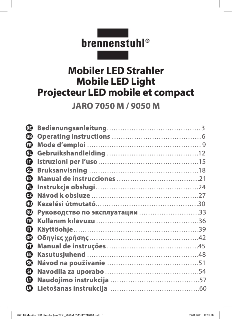 Page 1 de la notice Manuel utilisateur Brennenstuhl JARO 9050 M