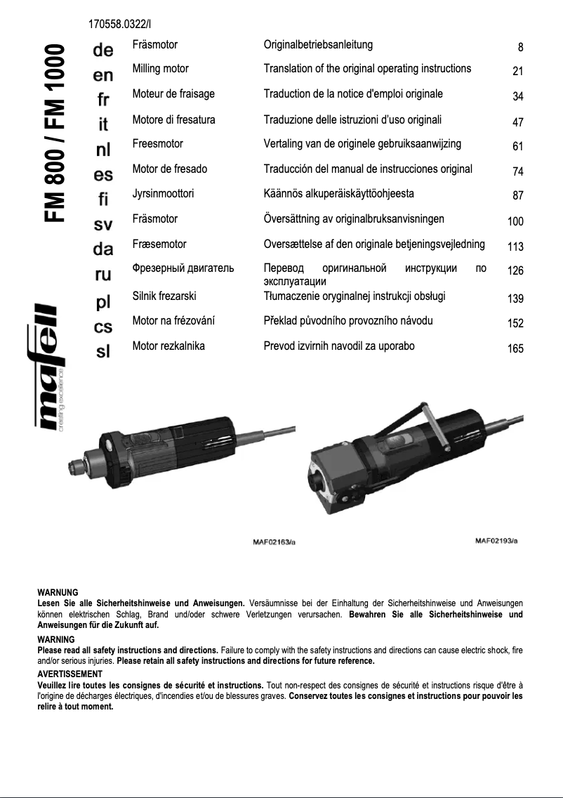 Page 1 de la notice Manuel utilisateur Mafell FM 1000