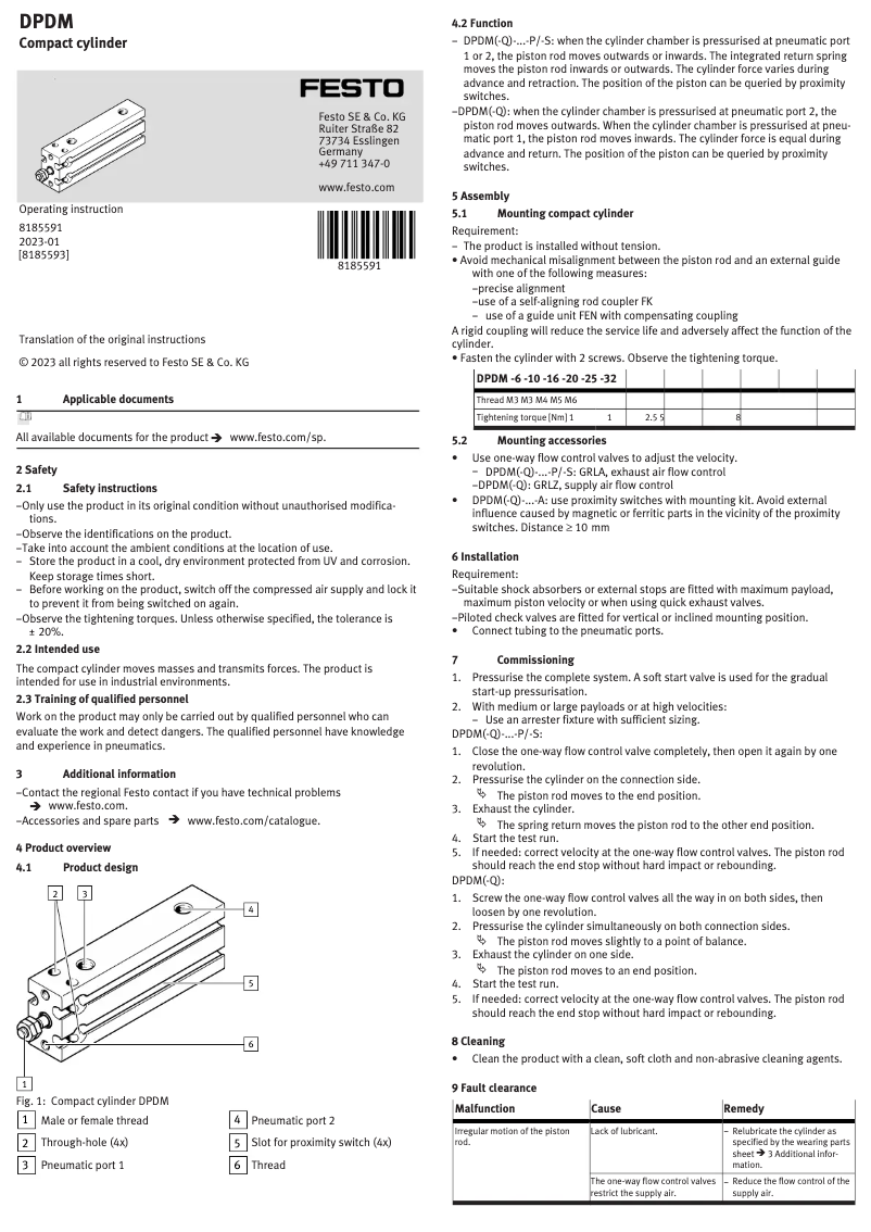 Page 1 de la notice Manuel utilisateur Festo DPDM-16-20-PA