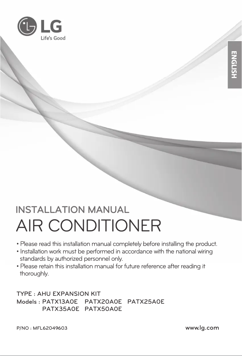 Page 1 de la notice Guide d'installation LG PATX13A0E