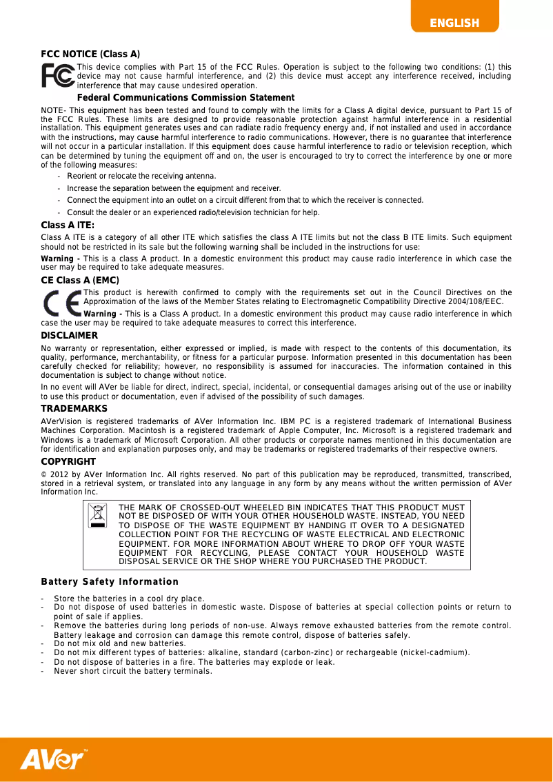 Page 1 de la notice Manuel utilisateur AVer VISSPC3LB