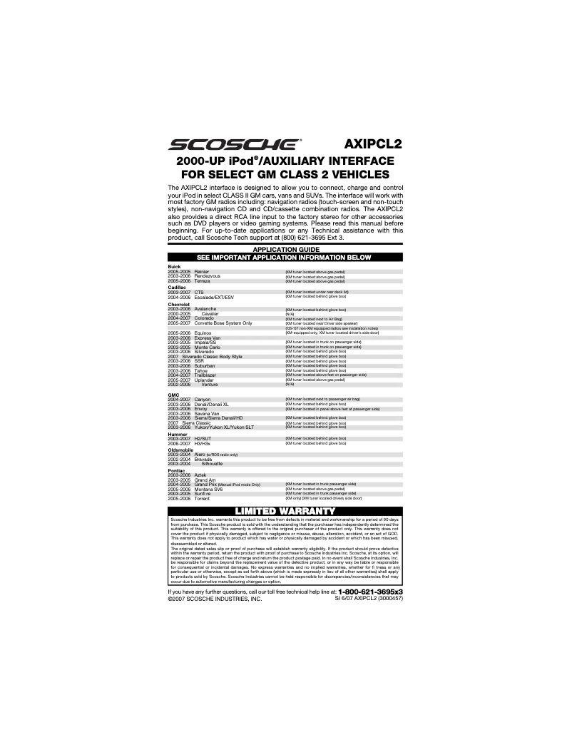 Page n°1 - Manuel utilisateur Scosche AXIPCL2