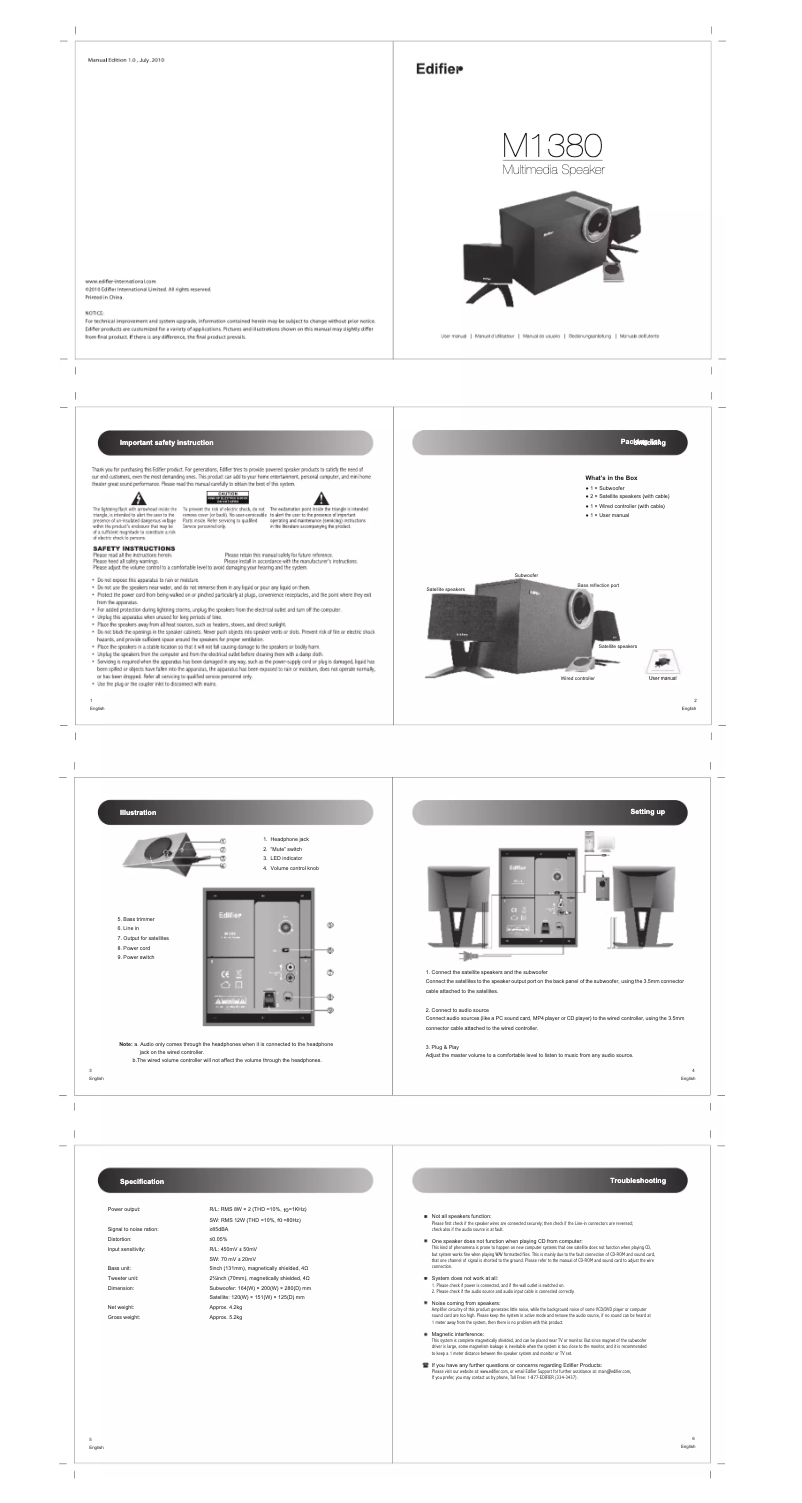 Page 1 de la notice Manuel utilisateur Edifier M1380