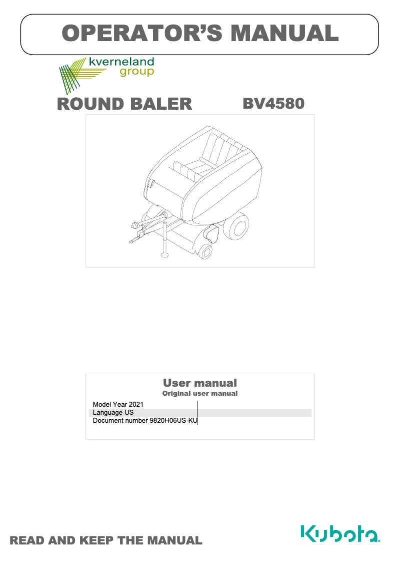 Page 1 de la notice Manuel utilisateur Kubota BV4580