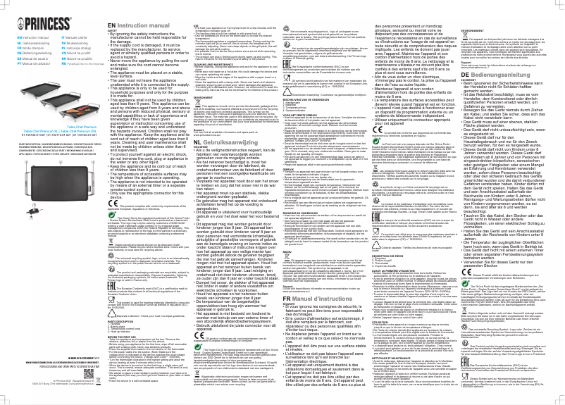 Page 1 de la notice Manuel utilisateur Princess Table Chef Premium XXL 103120