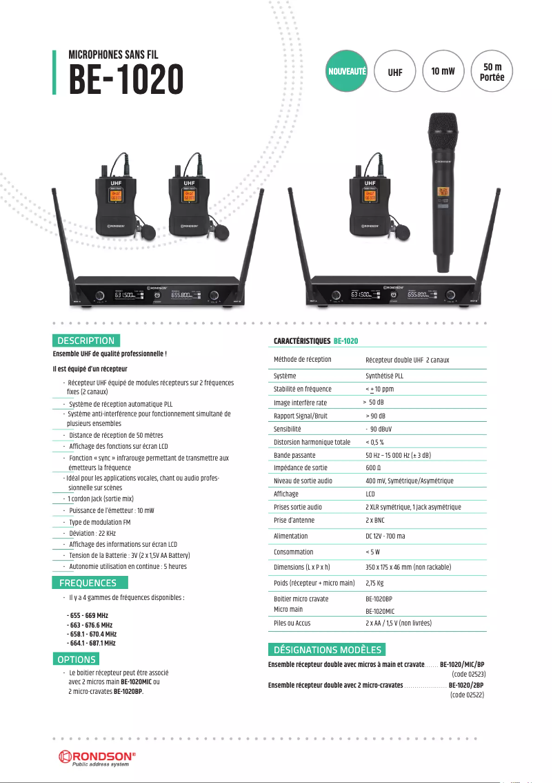 Page n°1 - Manuel utilisateur Rondson BE-1020