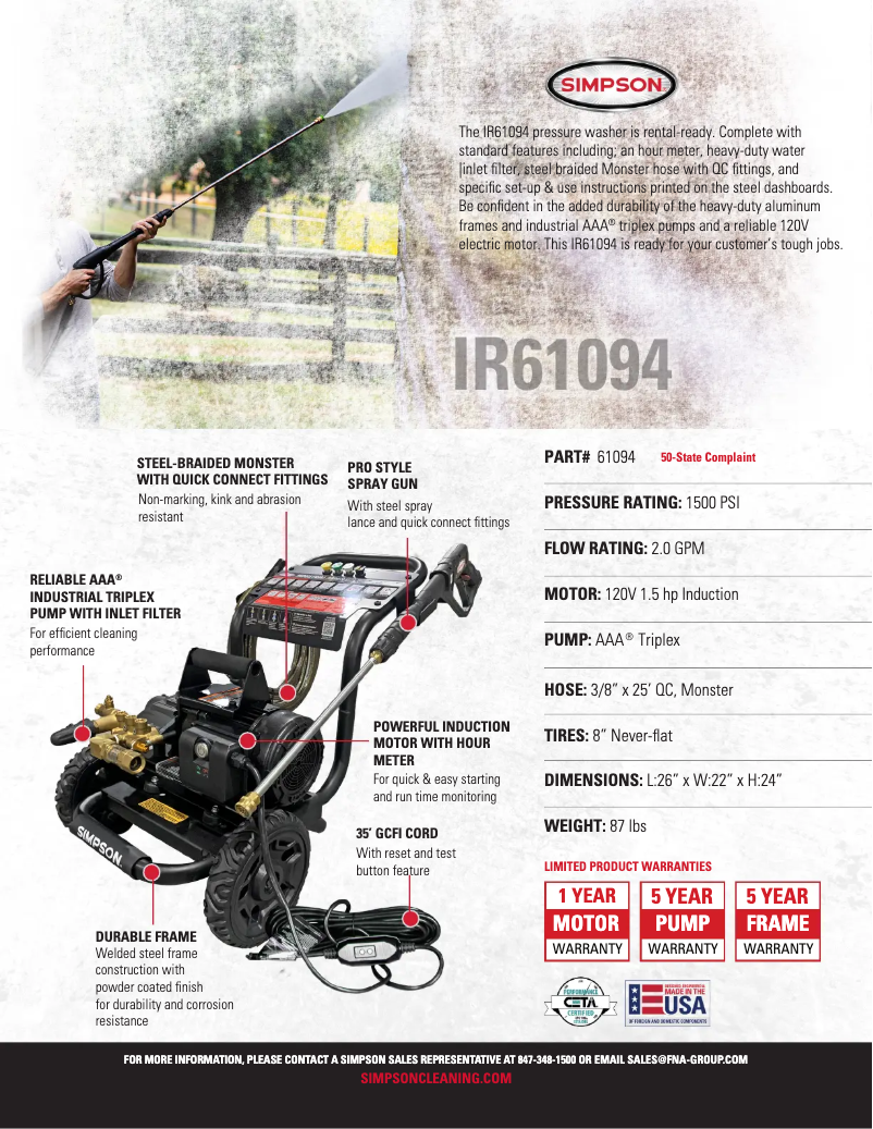 Page 1 de la notice Fiche technique Simpson IR1520012A