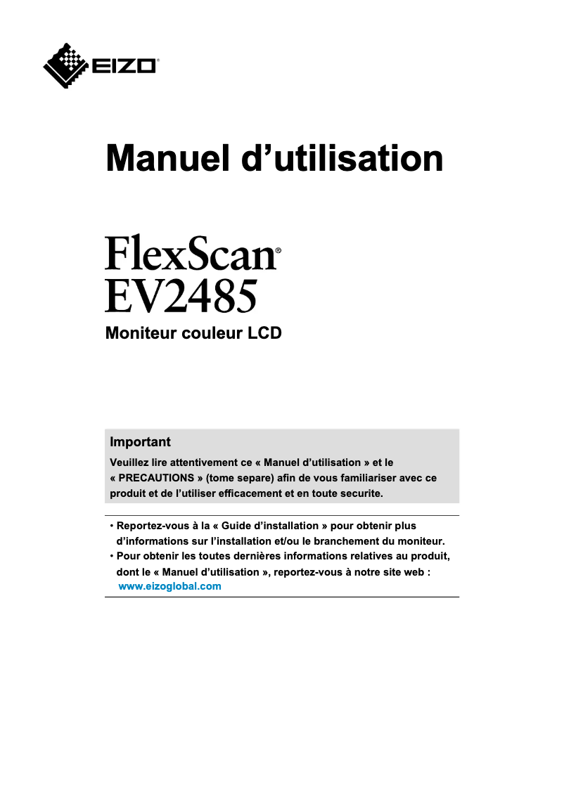 Page 1 de la notice Manuel utilisateur Eizo FlexScan EV2485