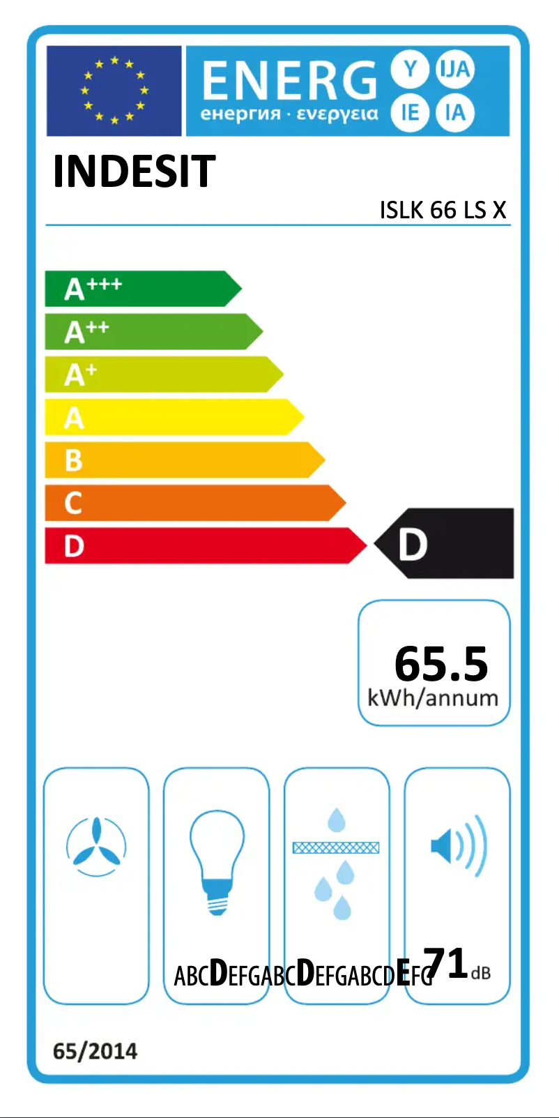 Page 1 de la notice Label énergétique Indesit ISLK 66 LS X