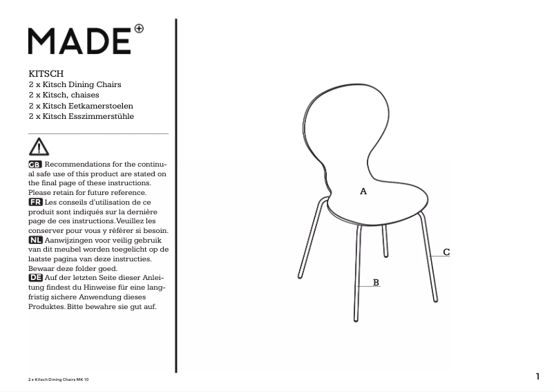 Page n°1 - Manuel utilisateur MADE Kitsch Stuhl