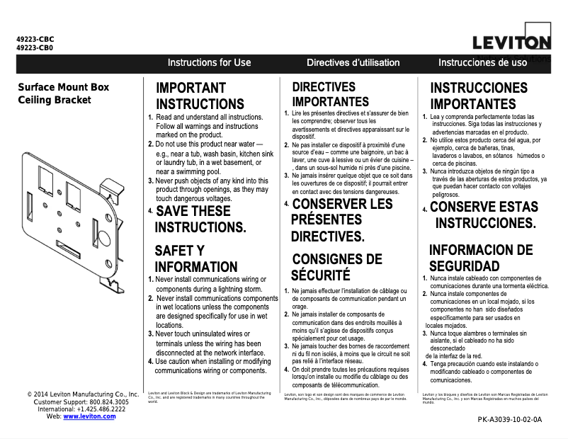 Page n°1 - Manuel utilisateur Leviton 49223-CBC