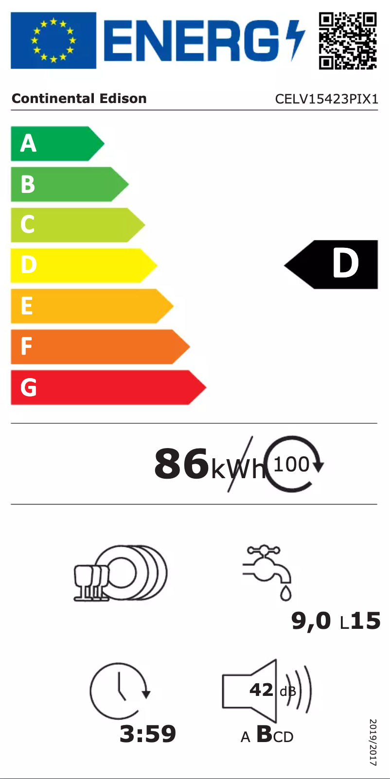 Page 1 de la notice Label énergétique Continental Edison CELV15423PIX1