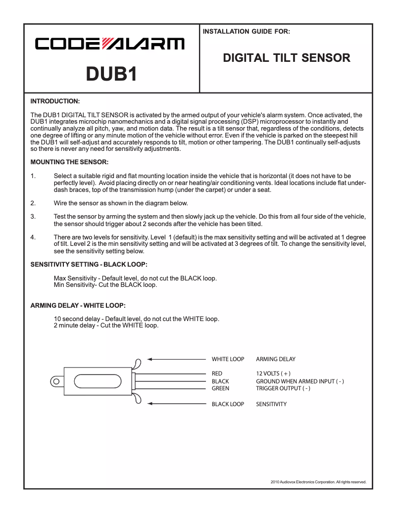 Page 1 de la notice Manuel utilisateur Code Alarm DUB1