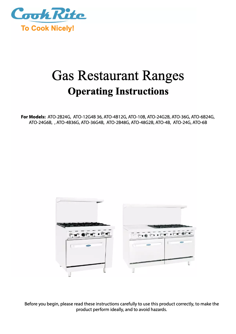 Page 1 de la notice Manuel utilisateur Atosa CookRite ATO-6B