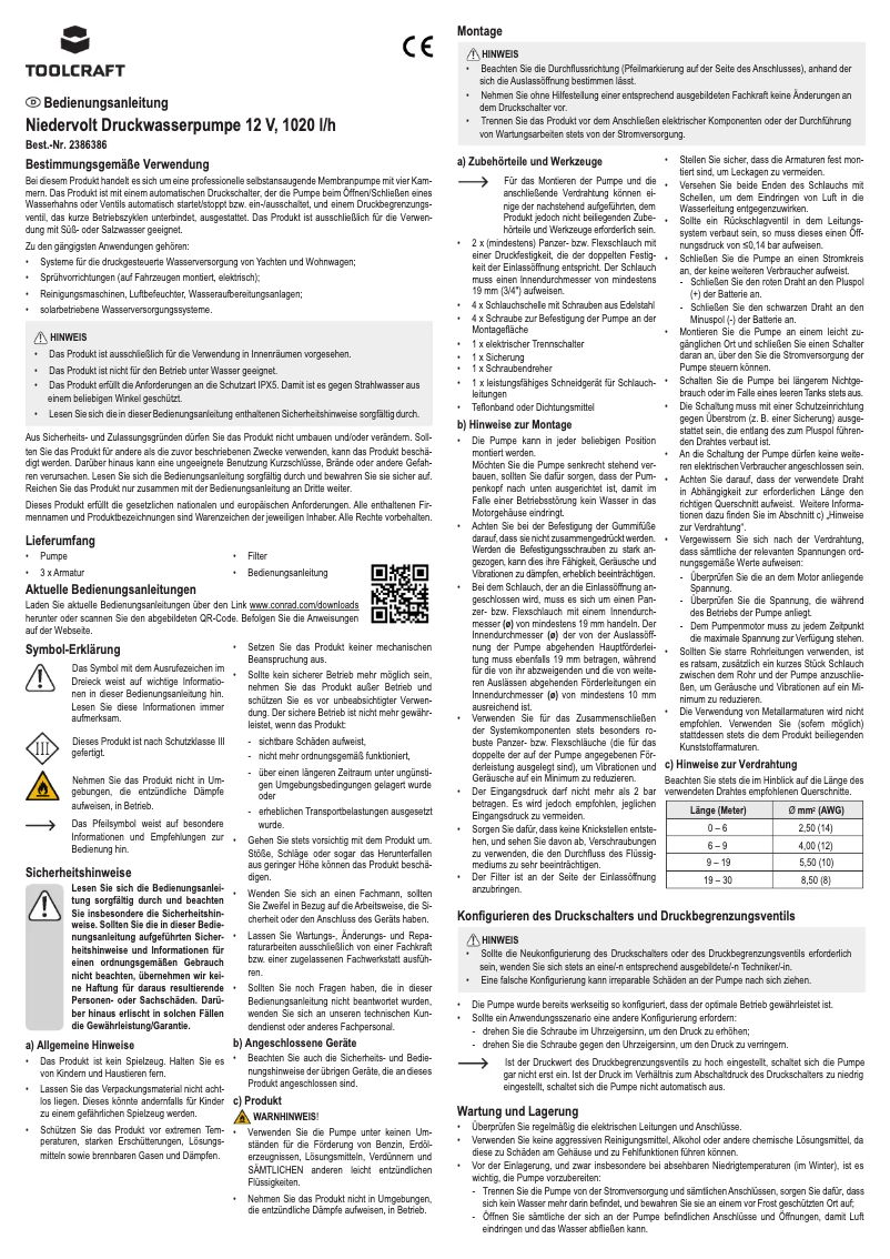 Page 1 de la notice Manuel utilisateur Toolcraft TO-7159158