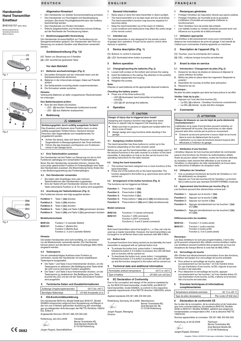 Page n°1 - Manuel utilisateur Berner BHS153