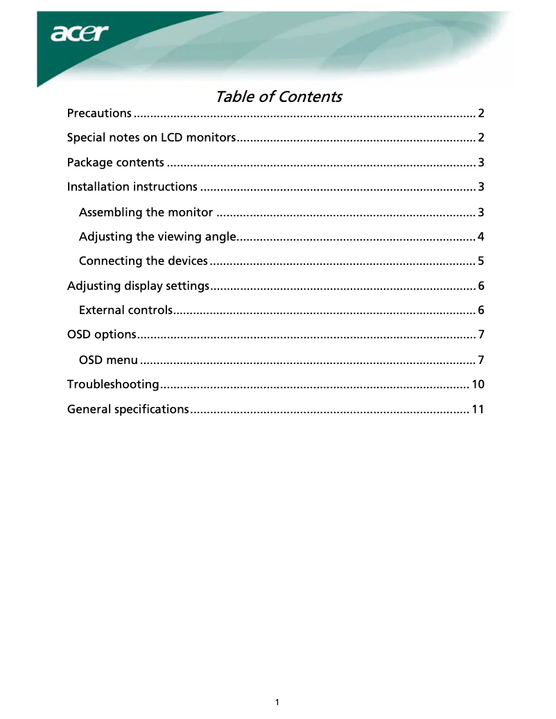 Page 1 de la notice Manuel utilisateur Acer X 222W